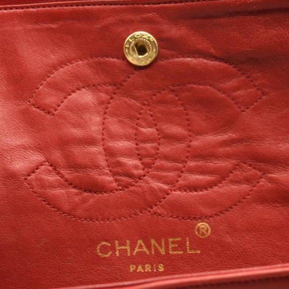 USED CHANEL Lambskin Quilted Small Double Flap Red - Picture 11 of 15